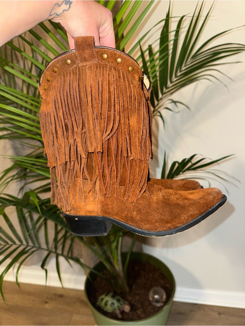 Fringe Over-the-Knee Suede Boots - Brown